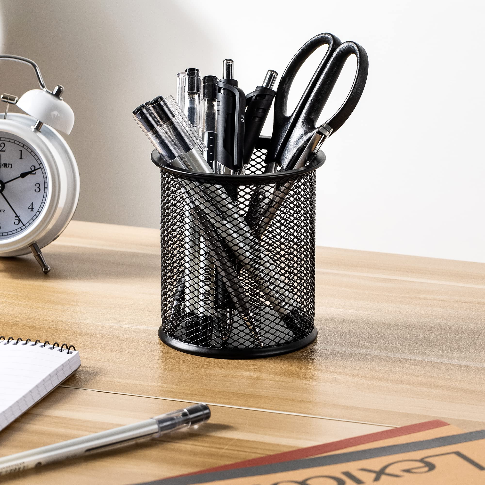 Conteneur organisateur de bureau, porte-stylos en métal noir, porte-stylos en maille, tasse à crayons, étui à stylos