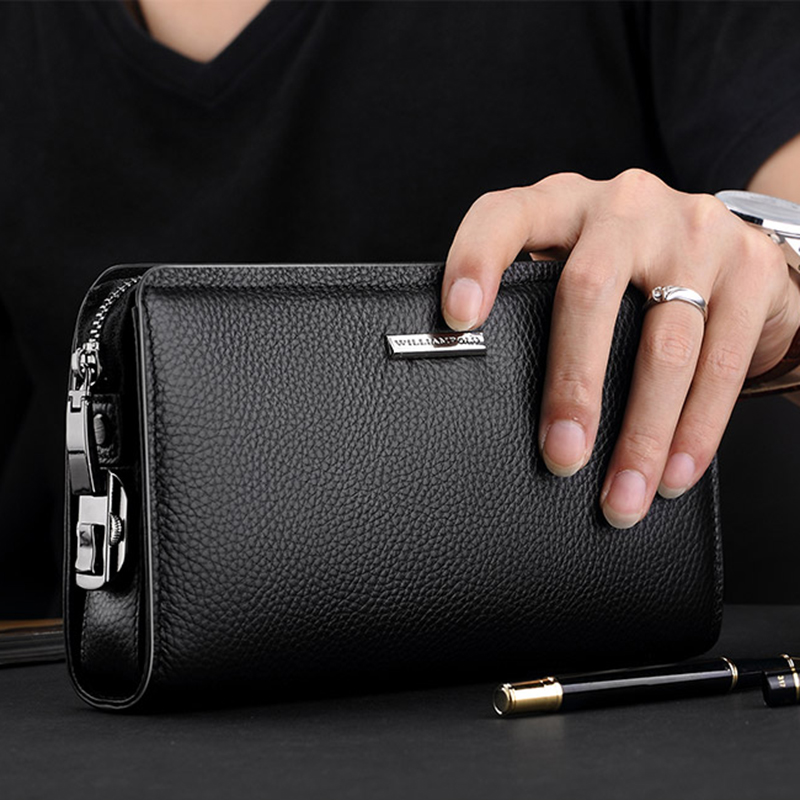 Bolso de mano de cuero para hombre, cartera multifuncional y personalizada, bolso de teléfono de gran capacidad a la moda