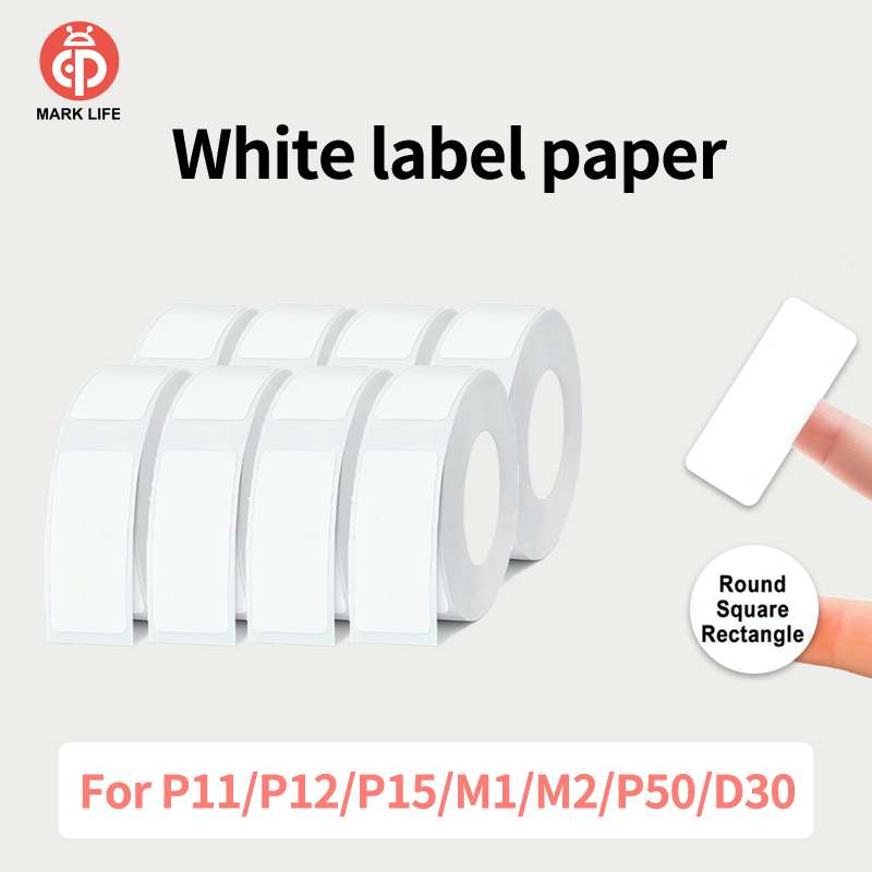 P15/M1/P12 เครื่องพิมพ์ความร้อนสติกเกอร์สีขาวโปร่งใสกระดาษกันน้ําฉีกขาดสําหรับห้องครัวสํานักงานโรงเรียน