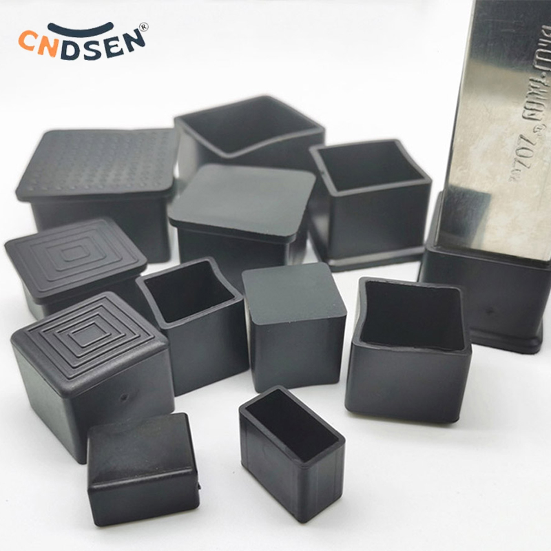 Tampas de pontas de perna de cadeira de mesa de pvc protetor de chão antiderrapante almofadas de pés de borracha quadradas pretas 10x10mm ~ 60x60mm