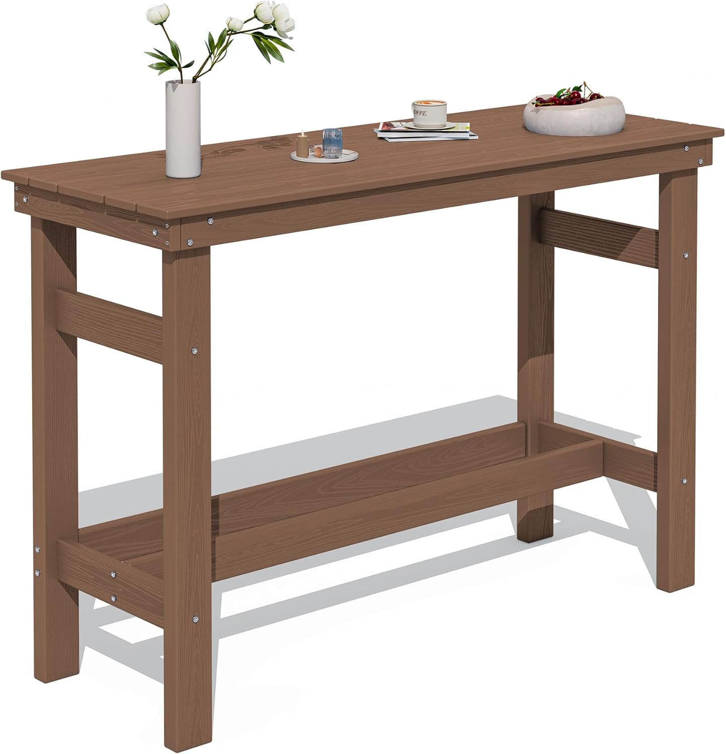 41" Outdoor Bar Table, All Weather HDPE Patio Bar Counter Height Table, Rectangle Patio Bar Table for Outside, Garden, Backyard,