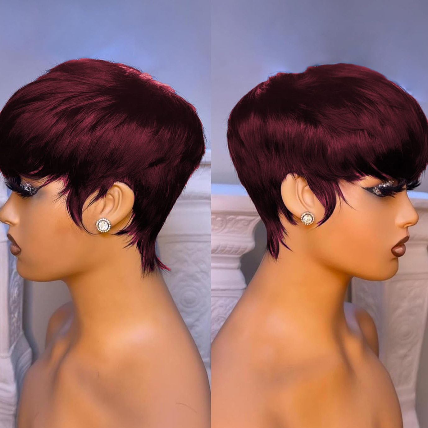 Peluca de cabello humano liso con corte Pixie para mujer, peluca de cabello humano hecha a máquina, densidad del 150%, 6 pulgadas