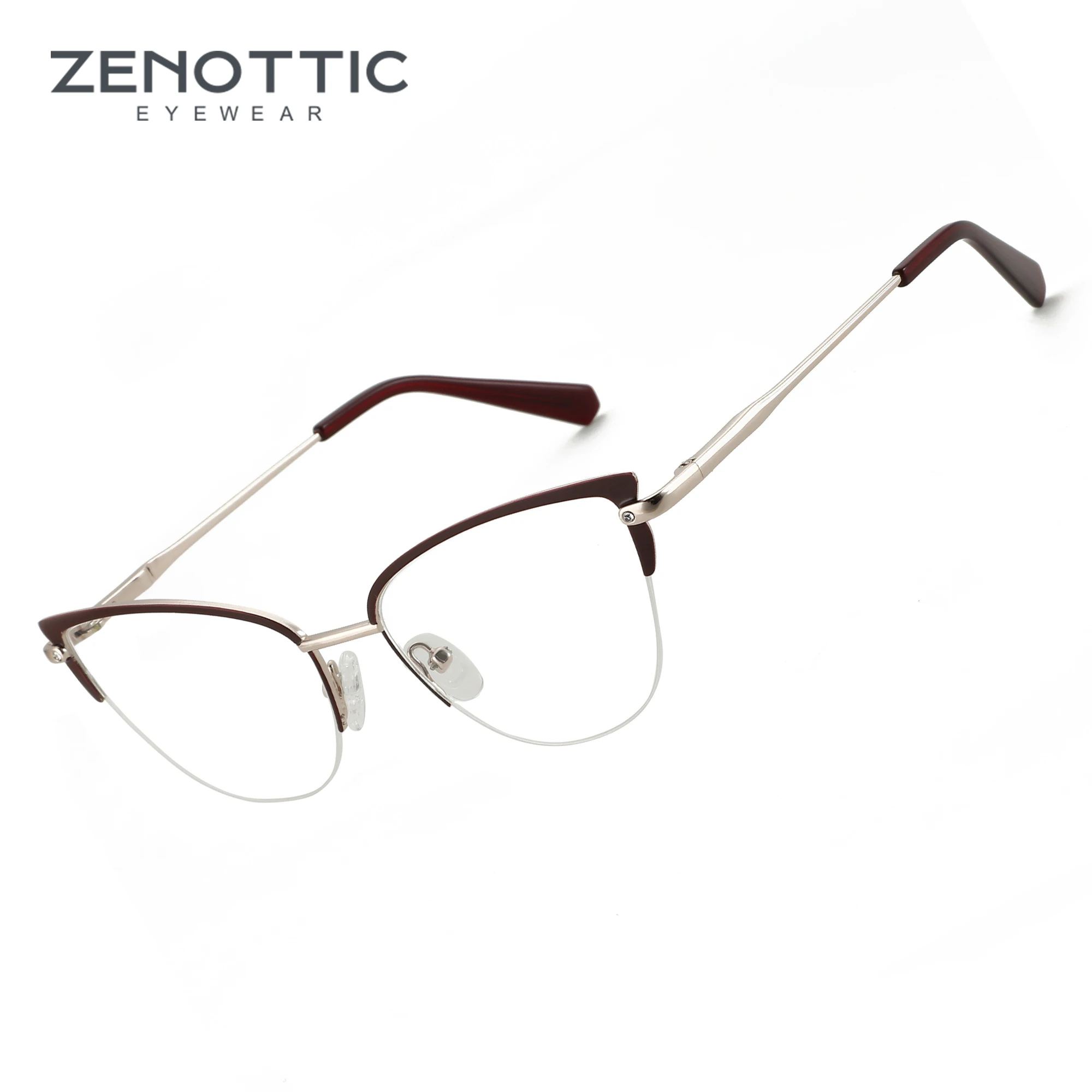 Oprawki okularów korekcyjnych damskie ZENOTTIC w stylu kociego oka, motylkowe okulary bez dioptrii, metalowe okulary H3005