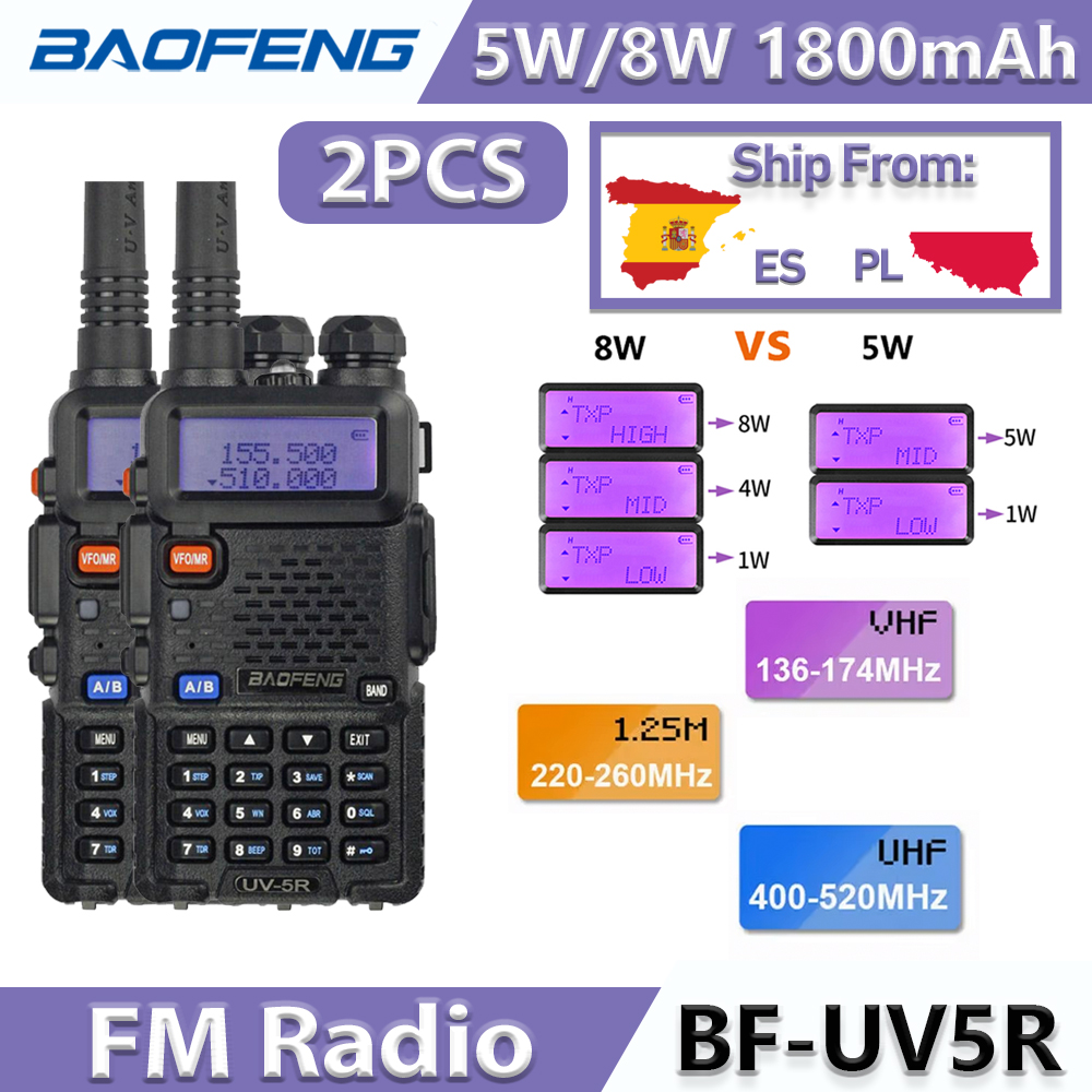 2PCS Baofeng UV-5R 5W 8W Walkie Talkie 1800mAh Tragbare Ham FM Radio VHF UHF dual Band Transceiver Zwei Weg Radio