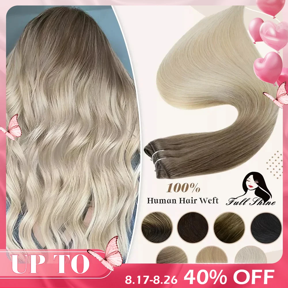 Full Shine Human Hair Weft Extensions Hair Bundles Ombre Blonde Color 100g Sew In Silky Straight Remy Skin Double Weft For Salon