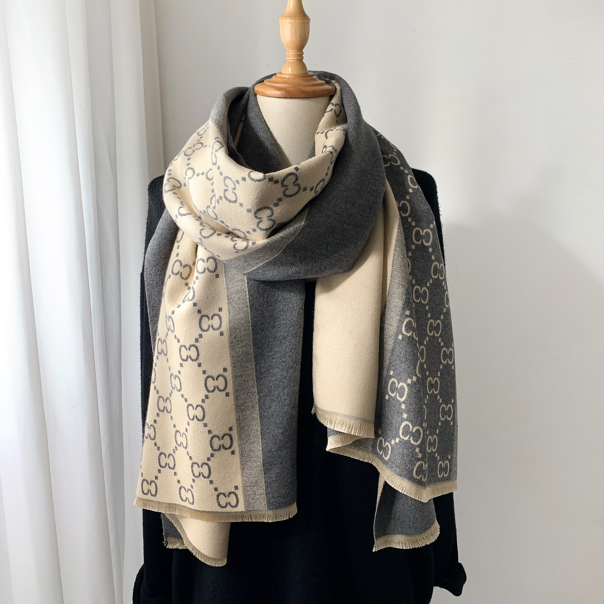 Lenço de caxemira dupla face para mulheres, xale quente, design de luxo, inverno, novo, 2023