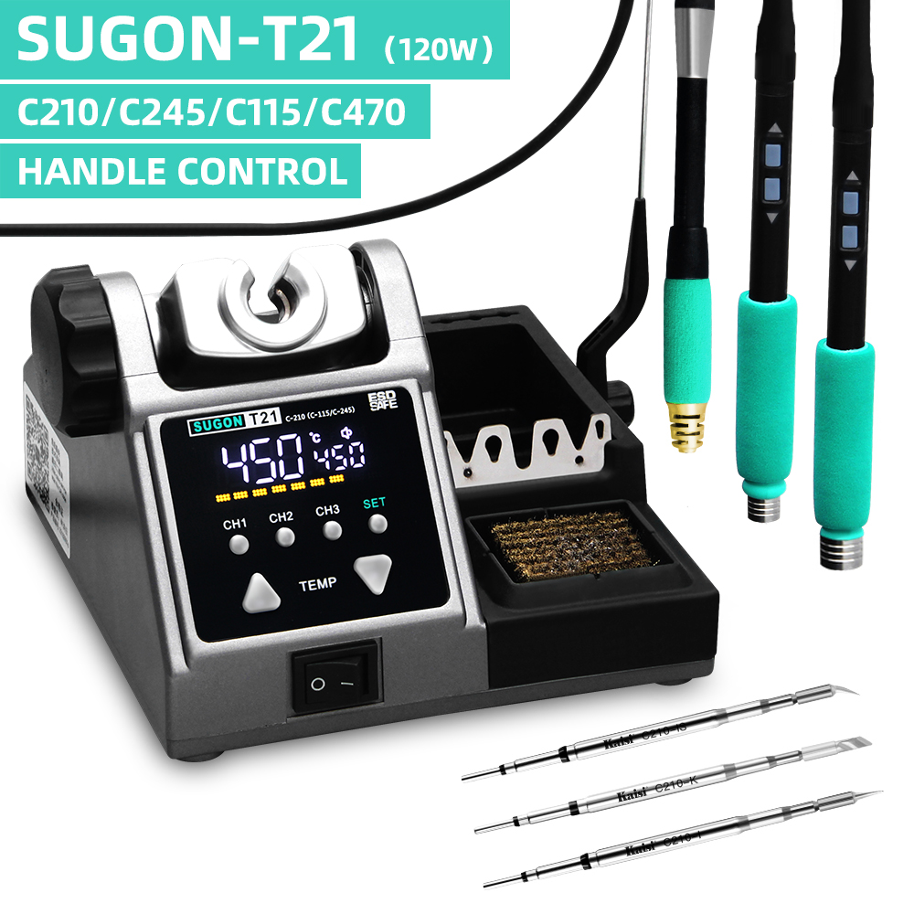 Паяльная станция SUGON T21, совместимое оригинальное паяльное жало 210/245/115, ручка управления температурой, сварочная паяльная станция