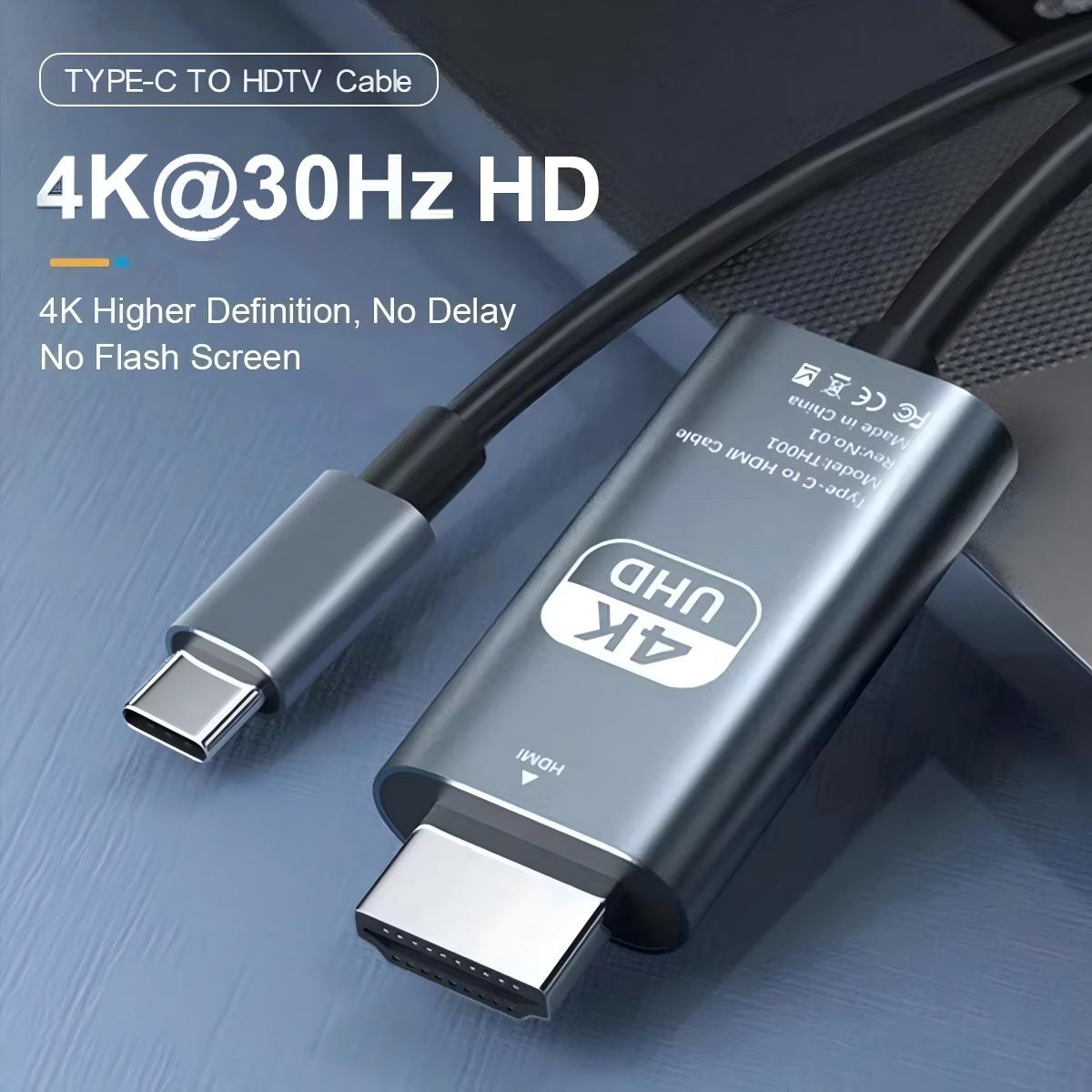 2M Type-C to HDTV Adapter Cable 4K  HD Video Sync Cord PVC for Computer Laptop Monitor Projector Screen Output Accessory