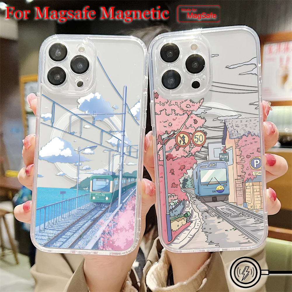 Mode Landscape Railway Magsafe Magnetische Telefoonhoes voor Samsung Galaxy S25 S24 S23 S22 S21 S20 FE Plus Ultra 5G Zachte TPU Cover