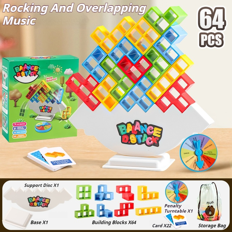 64 niños equilibrio juguete de bloques de construcción equilibrio apilado Tetra Tower juego columpio alto ruso bloques de construcción pila niños ladrillo juguete