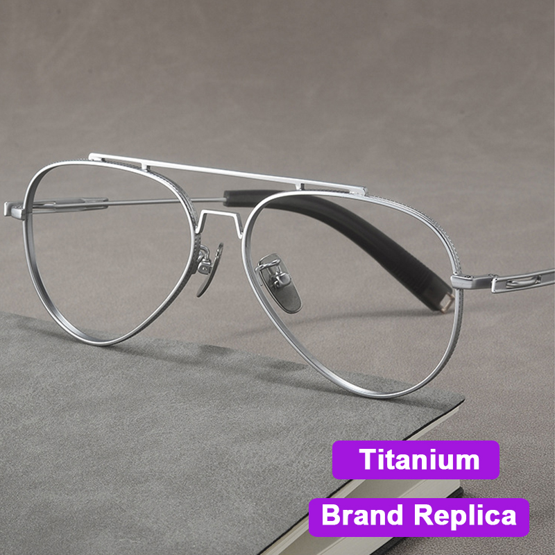 Reine Titan Pilot Doppel Brücke Gläser Vintage Ultra Licht Große Größe Brillen Männliche Struktur Einfache Rahmen Mode Brillen