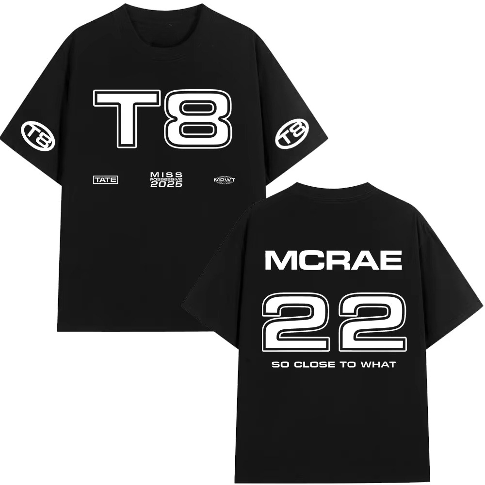 Tate McRae Miss Possessive T8 grafica 100% cotone musica maglietta da uomo 2026 nuova estate Hip hop unisex camicia a maniche corte fan regali