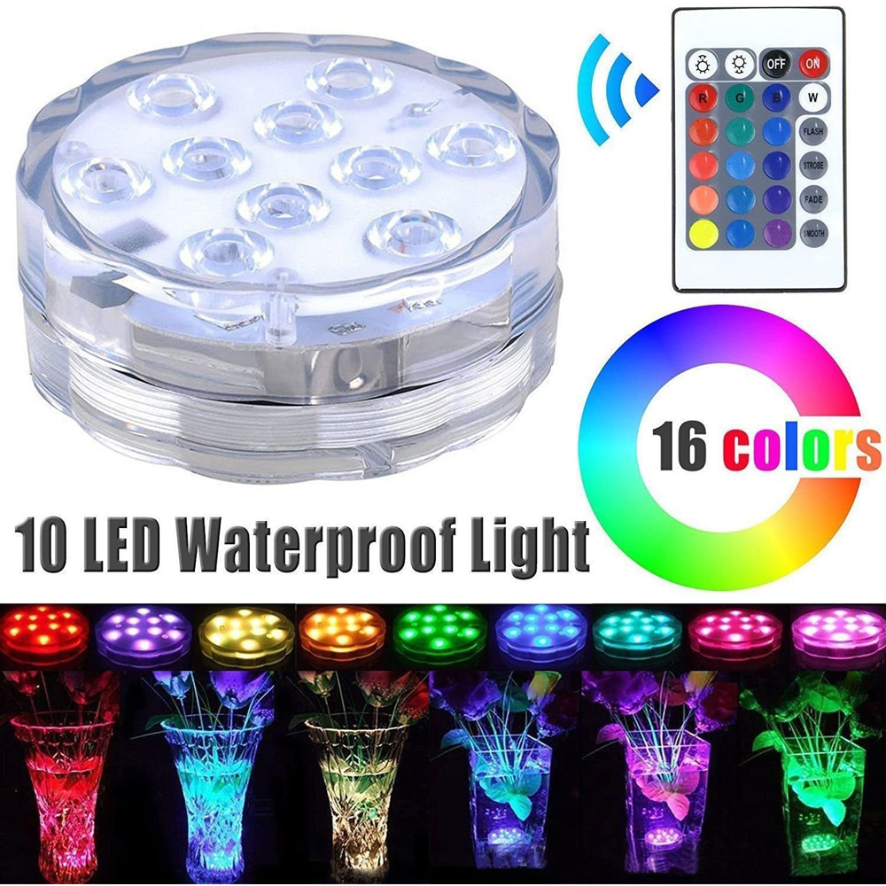 リモコン付き水中LEDランプ,16色,10LED,RGB,プール,庭,花瓶,水族館の装飾,新年