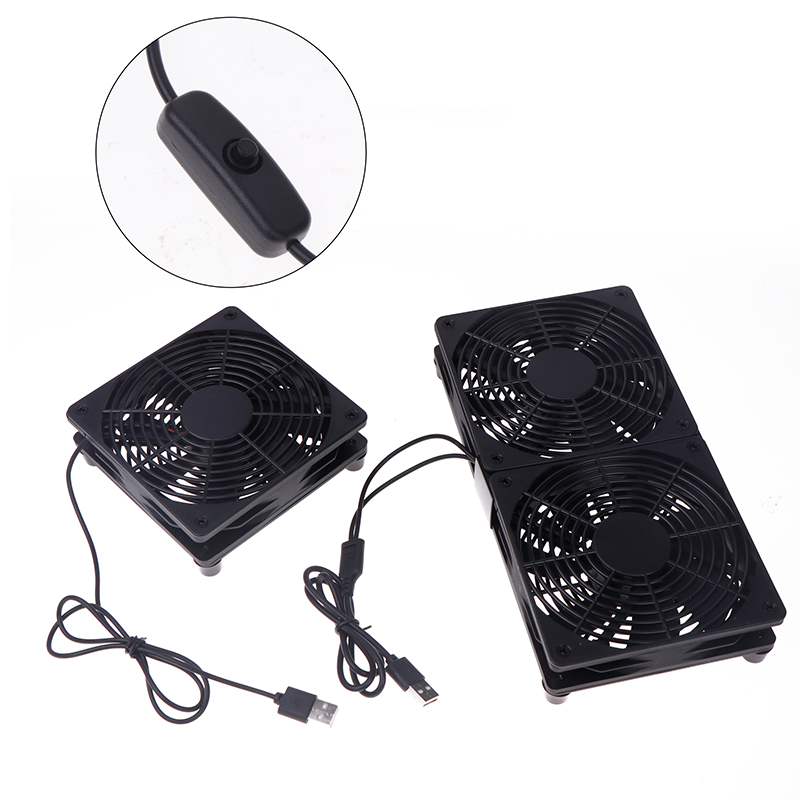 1 Set Hoge Luchtstroom Koelventilator Voor Router Modem Ontvanger 120 Mm DC12V Usb Aangedreven Pc Router Fans Met schakelaar Kabel