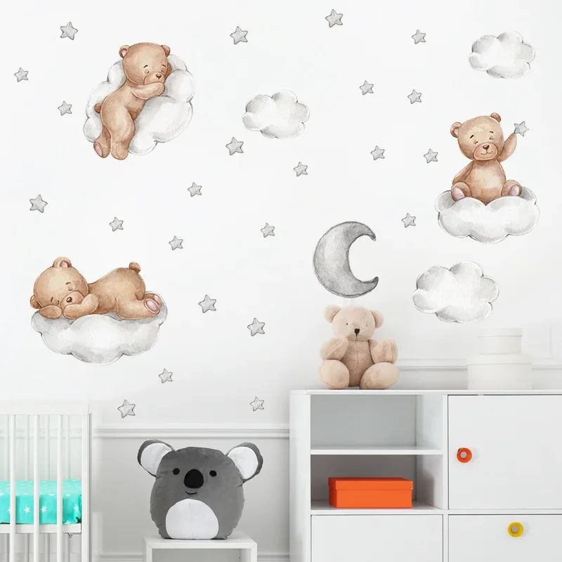 Pegatinas de vinilo para pared de animales de dibujos animados para habitación de niños, pegatinas con patrón de jirafa, oso, conejito, decoración del hogar para dormitorio de niños