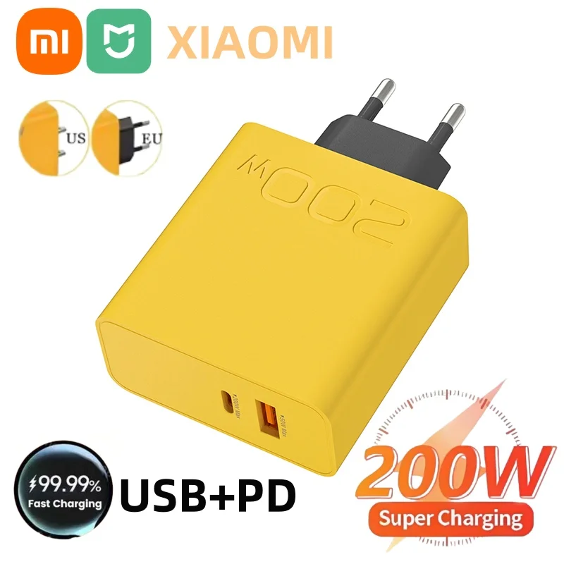 Xiaomi 200W cargador Ultra rápido USB PD 2 en 1 tipo C cargador de teléfono GaN rápido para Iphone Huawei Samsung Xiaomi Oppo enchufe UE EE. UU. ﻿