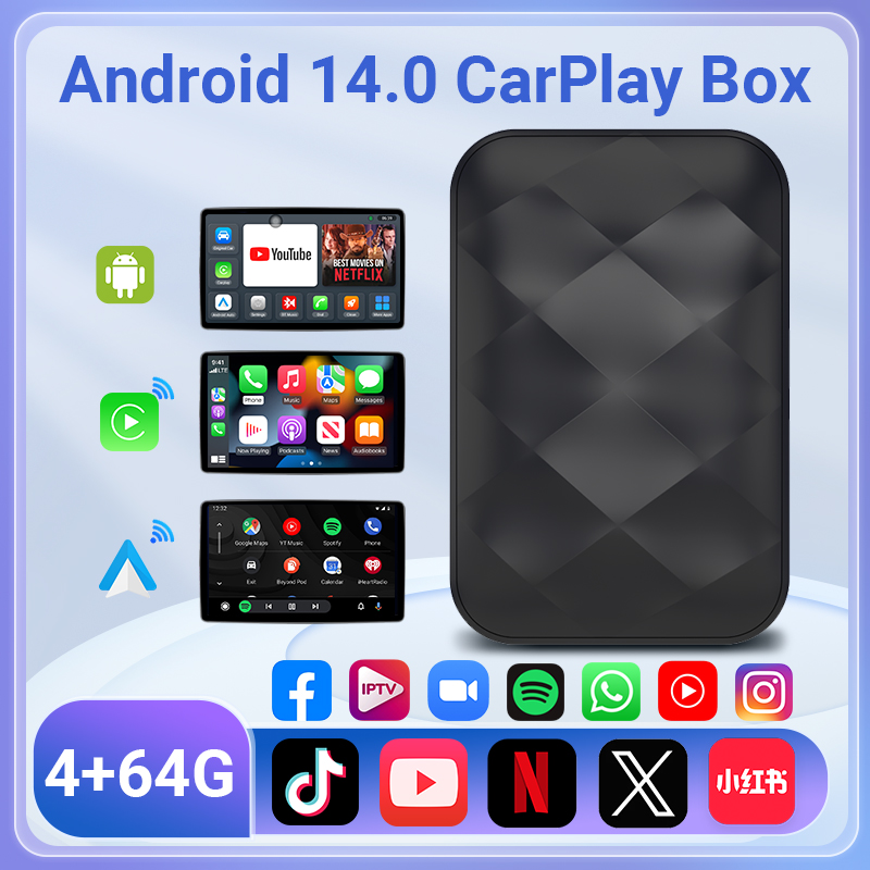 Acodo 2025 Android 14 3в1 CarPlay Ai Box Беспроводной Android Авто USB-адаптер для Youtube Netflix Универсальный ТВ-приставка Plug And Play