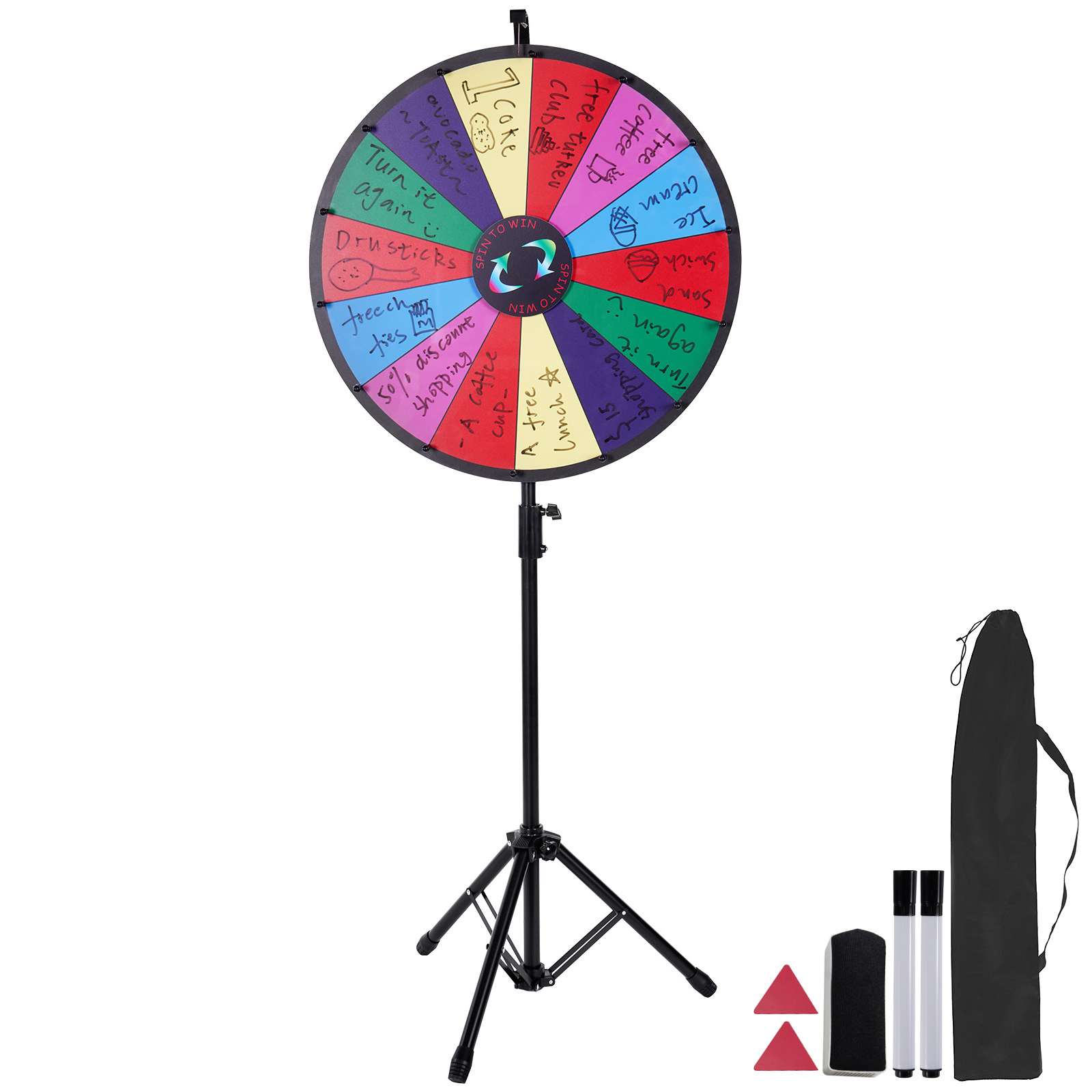 SucceBuy Roda Hadiah Warna Meja 18 Inci dengan Dudukan Lantai Tripod Lipat 14 Slot Penghapus Kering untuk Permainan Berdiri Putar Keberuntungan