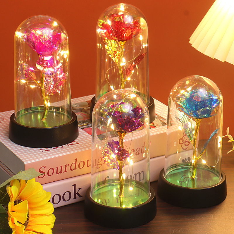 Rosa de galaxia encantada LED caliente, rosa de belleza eterna con luces de hadas en cúpula para el Día de San Valentín, fiesta de boda, día de la madre, 1pc