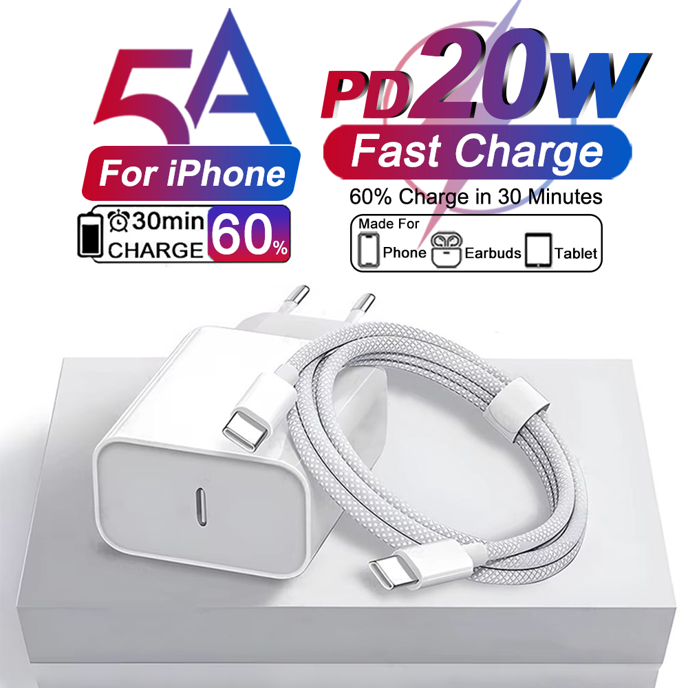 PD 20W Cargador Tipo C Adaptador de carga rápida para Apple iPhone 17 13 11 12 14 15 16 Pro Max Plus Cargador original Cable USB Tipo C