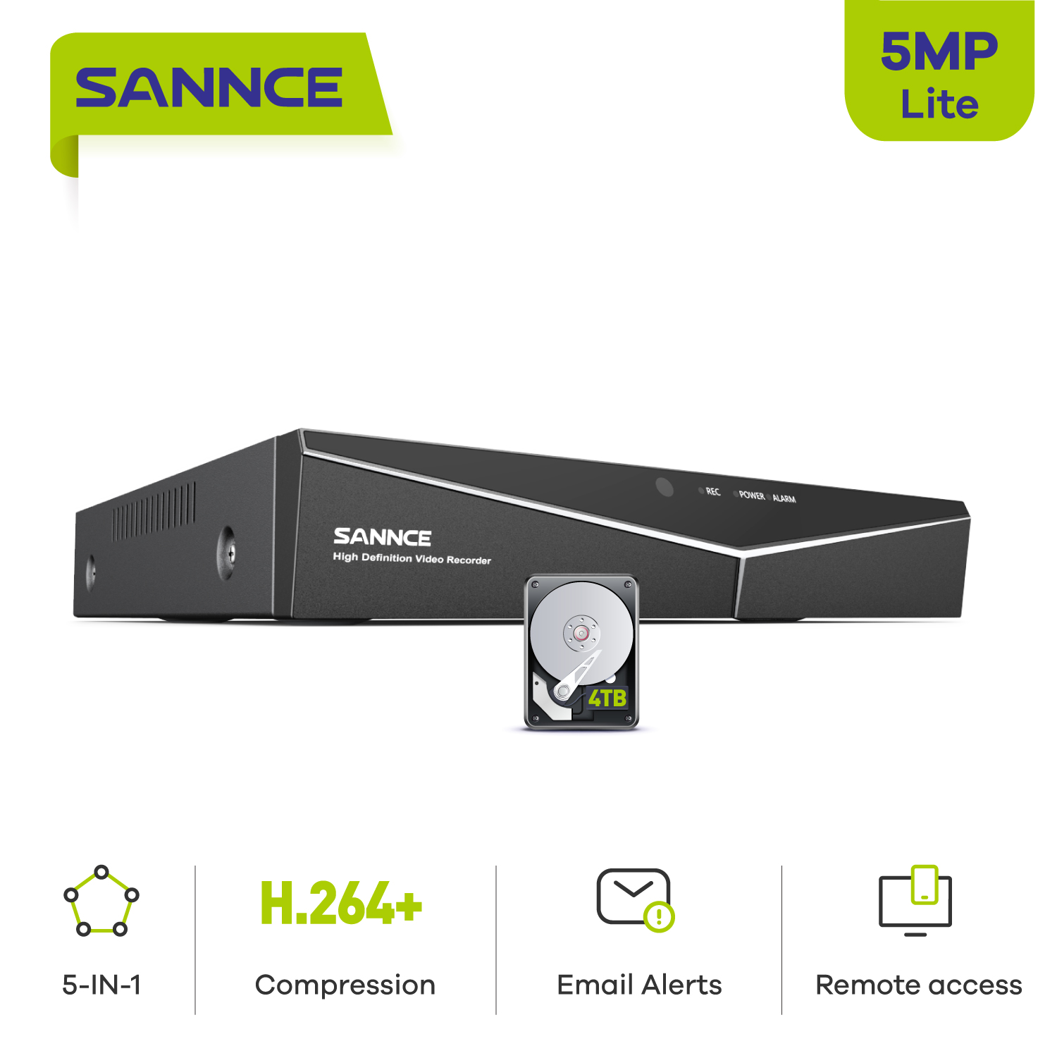 SANNCE 8CH 5MP-N Super HD CCTV DVR H.264+ Überwachungs-Digitalvideorecorder für 2 MP/3 MP/5 MP Anolog-Kamera