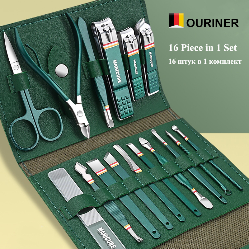 12-16 unids/set juego de cortadores de uñas de acero inoxidable conjunto de cortaúñas con bolsa plegable Kits de cortador de manicura tijeras herramienta de maquillaje de belleza