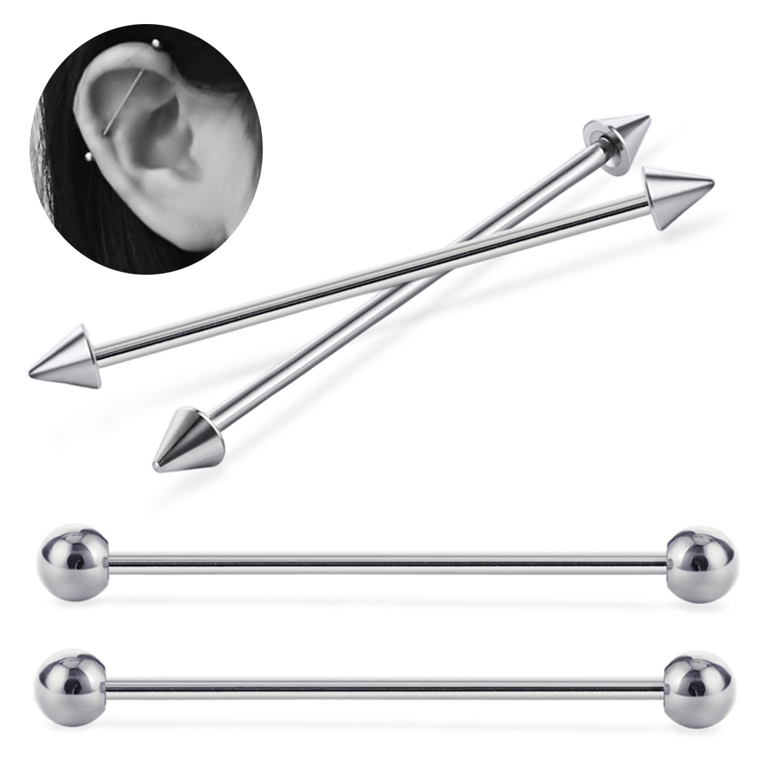 2 sztuk 14G 1.6mm ze stali nierdzewnej przemysłowe brzana długie przekłuwanie uszu Helix Tragus kolczyki na chrząstkę Unisex Punk biżuteria do ciała