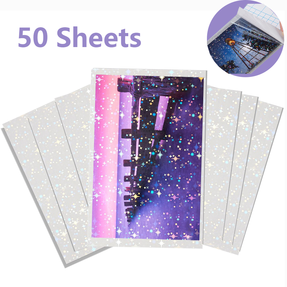 50 Sheets Cold Laminating Film Broken Glass Hologram Card Photo Laminating Film Sticker A4 Star Shiny Dot Photo Holographic Film