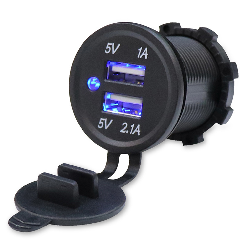 5 V 1 A/2,1 A Universal Auto Ladegerät USB 2 Ports Steckdose Wasserdicht Dual USB Ladegerät Mit Blau LED Zigarette Leichter
