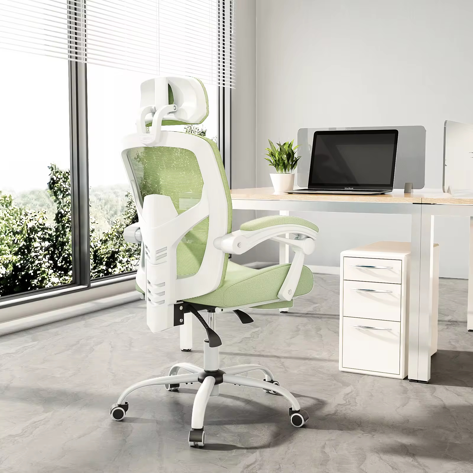 JHK Sedia da gioco a dondolo ergonomica reclinabile con schienale alto in rete per soggiorno, scrivania per computer, cuscino di supporto lombare girevole