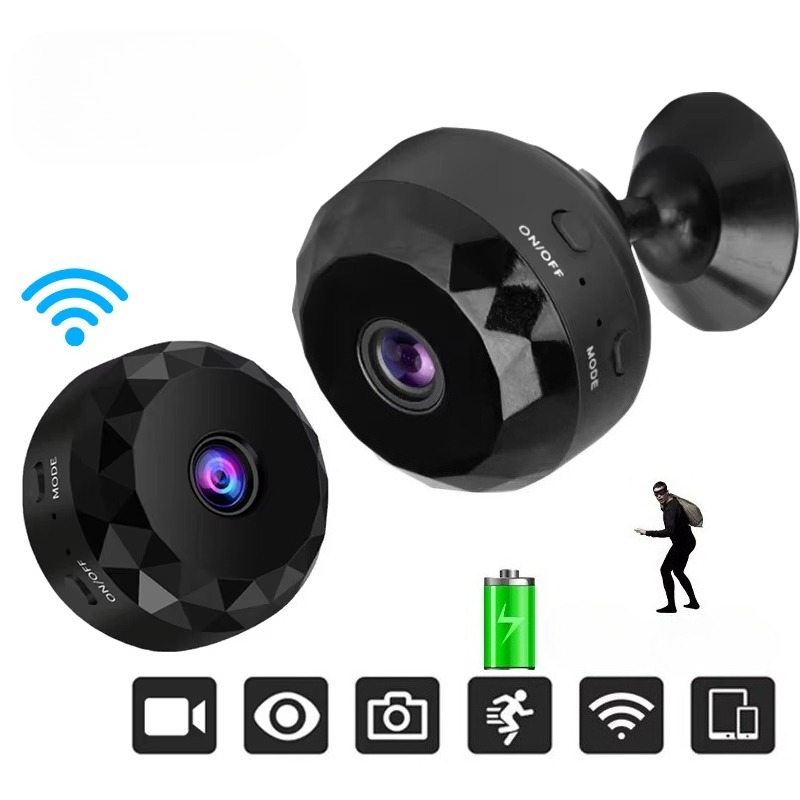 Mini caméra de sécurité familiale 2,4G WiFi 170° grand angle CMOS vision nocturne détection de mouvement résistante aux intempéries avec stockage sur carte mémoire