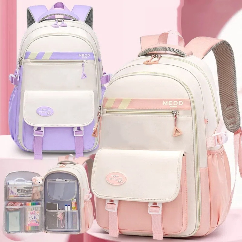Mochila escolar de gran capacidad, mochila de hombro impermeable para aliviar el estrés, bolso ligero con doble correa para niñas de secundaria y secundaria