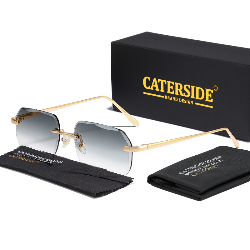 Gafas de Sol CATERSIDE Vintage sin Marco para Hombre con Lentes de Diseño y Patillas Metálicas, Gafas de Sol para Mujer para Fiestas y Viajes