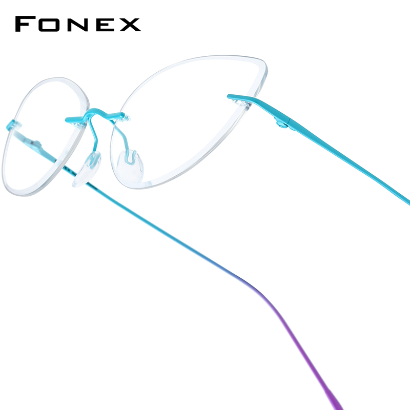 FONEX Titan-Brillengestell für Herren, Markendesign, randlose Cat-Eye-Brille, hochwertige rahmenlose japanische Cateye-Brille 85909