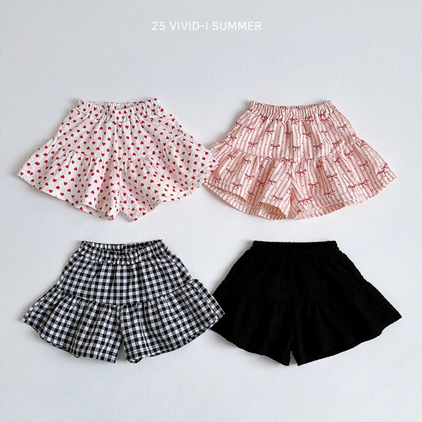 K2655 Pantaloncini a Quadri per Bambine, Gonna Estiva Sottile e Versatile, Shorts a Quadri Neri per Bambini