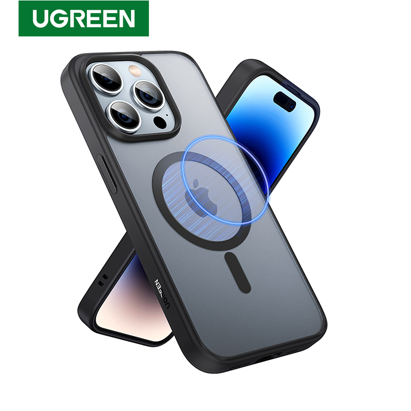 UGREEN sarung iPhone 15 Pro, pelindung HP magnetik tahan guncangan, untuk iPhone 15 14 13 Pro Max 15 Plus Macsafe Matte TPU Bumper PC