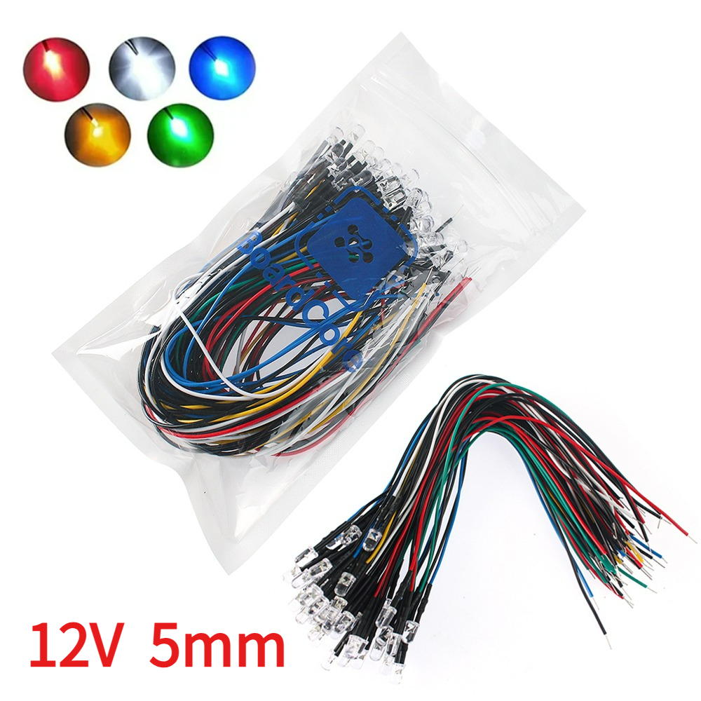 20 SZTUK 20cm Wstępnie Okablowanych Diod LED 12V 5mm Wstępnie Lutowanych 3-12V Białe/Czerwone/Zielone/Niebieskie/Żółte/Ciepłe Białe Zestaw Diod LED