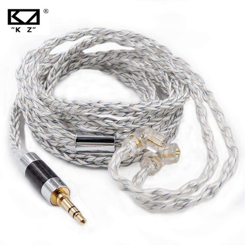 Kabel do słuchawek KZ, 8 żył, srebrno-niebieski, hybrydowy, 784 żył, posrebrzany kabel ulepszający, wtyk 2-pinowy 3.5mm, przewód słuchawkowy KZ ZSXPRO ZS10PRO