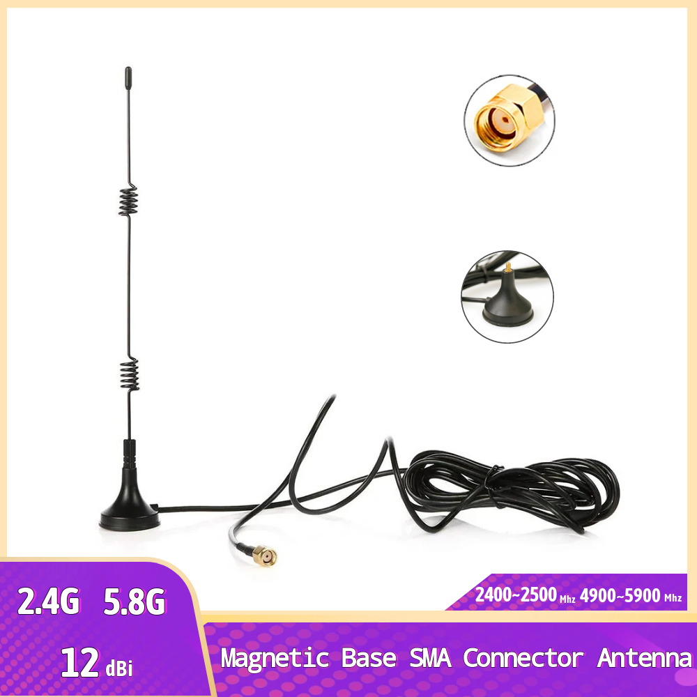 เสาอากาศภายนอกแบบแม่เหล็ก 2.4G/5G 12dBi สำหรับใช้งานภายในอาคาร พร้อมขั้วต่อ RP-SMA สำหรับเราเตอร์ Wifi โมเด็ม เสาอากาศ GR174 สายเคเบิลยาว 3 เมตร
