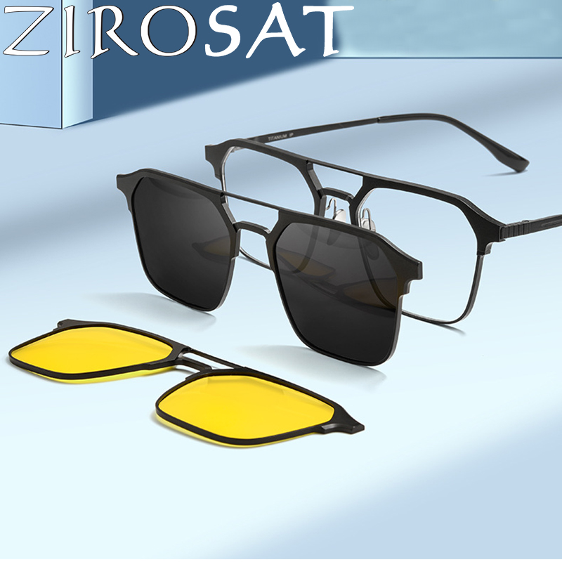 ZIROSAT 9910แว่นตากันแดด Polarized ผู้ชายผู้หญิงแม่เหล็กคลิปแว่นตา Titanium แว่นตากรอบแว่นตา