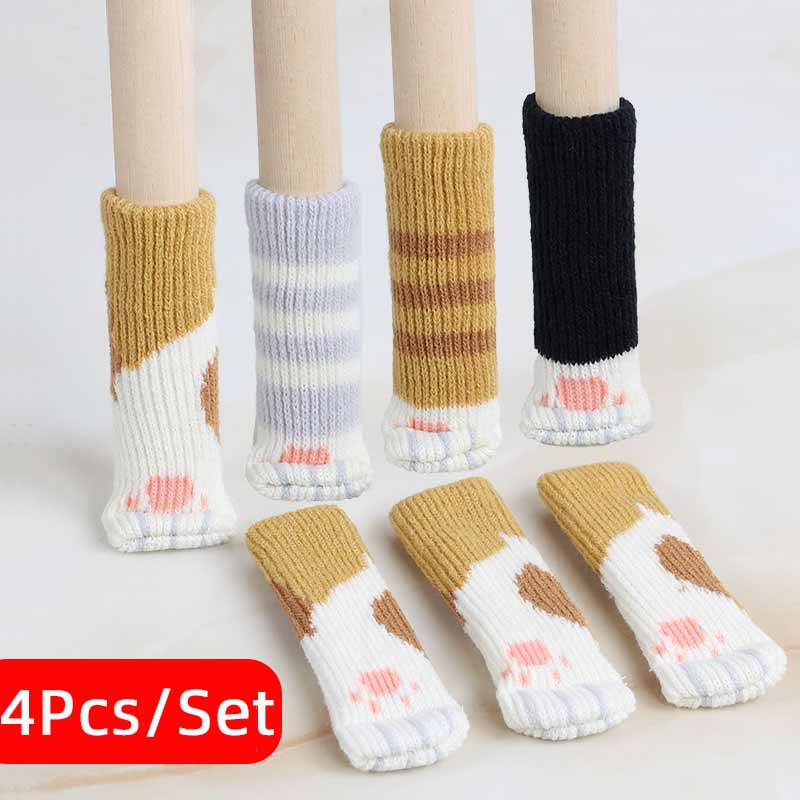 4 pçs/set criatividade gato pata mesa pé meias cadeira perna cobre protetores de chão meias de malha mudo resistente ao desgaste antiderrapante esteira