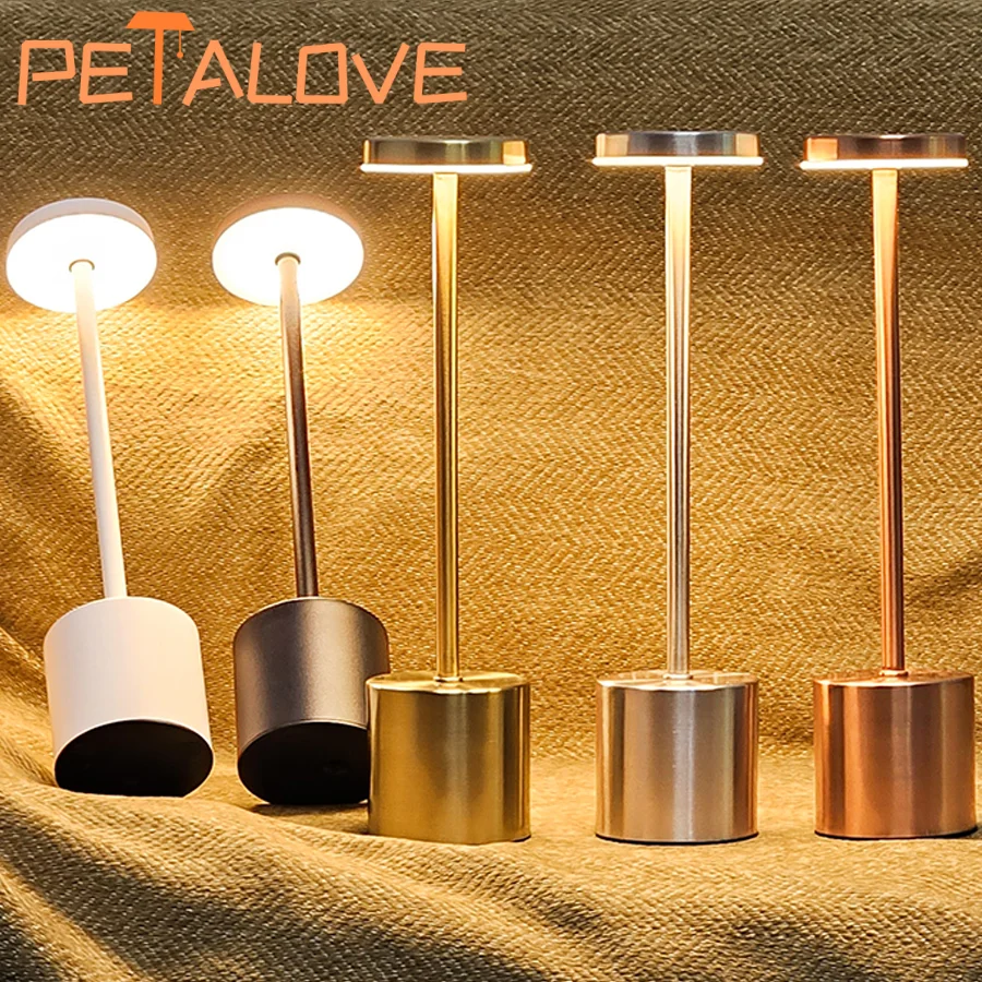Luminária de mesa clássica de metal, recarregável por usb, luz noturna com escurecimento contínuo, toque, lâmpada de cabeceira de 3 níveis, decoração de bar de hotel