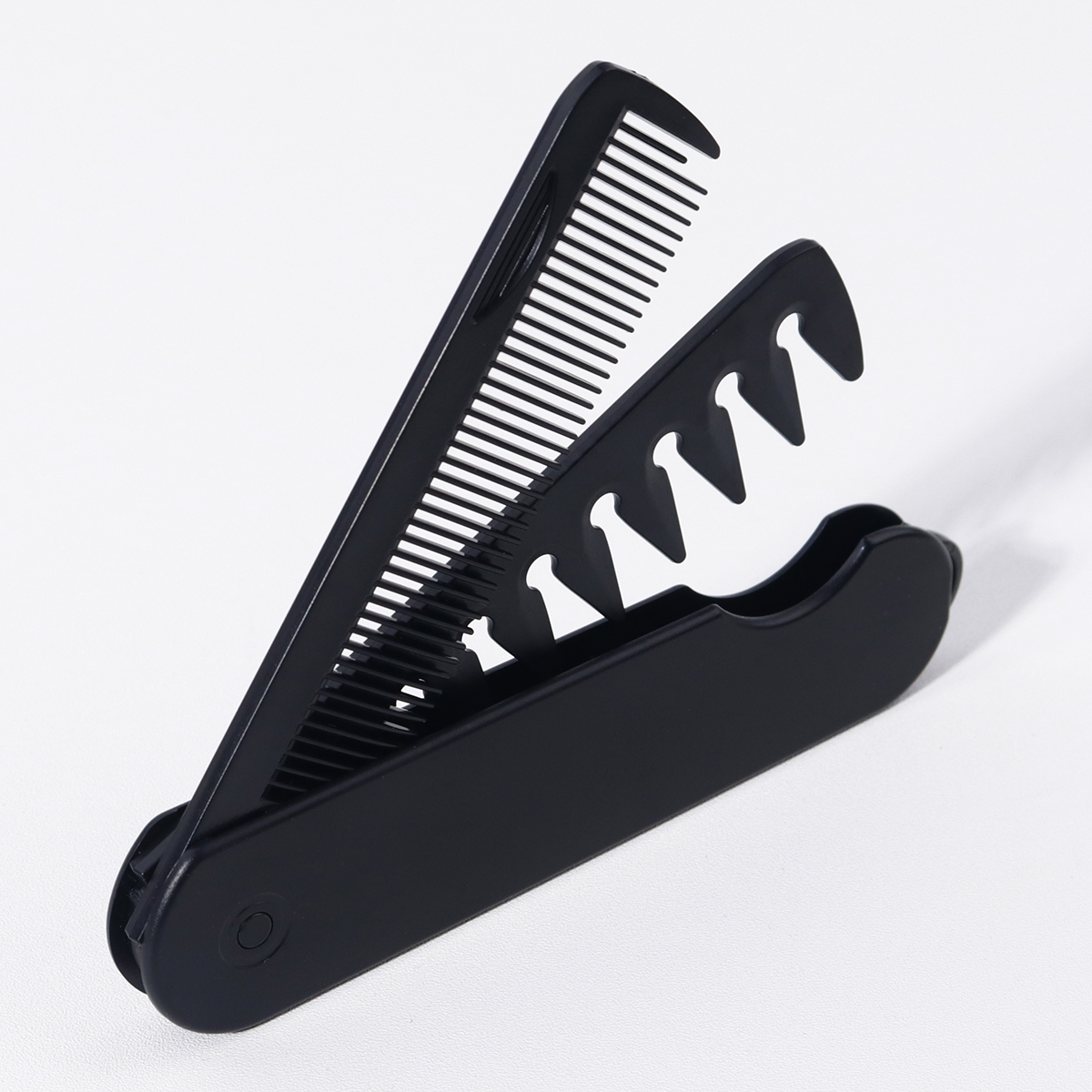 1 peça pente dobrável preto 2 em 1, pente dobrável de dente duplo para franja seca e molhada, design portátil, especial para perucas de cabelo real