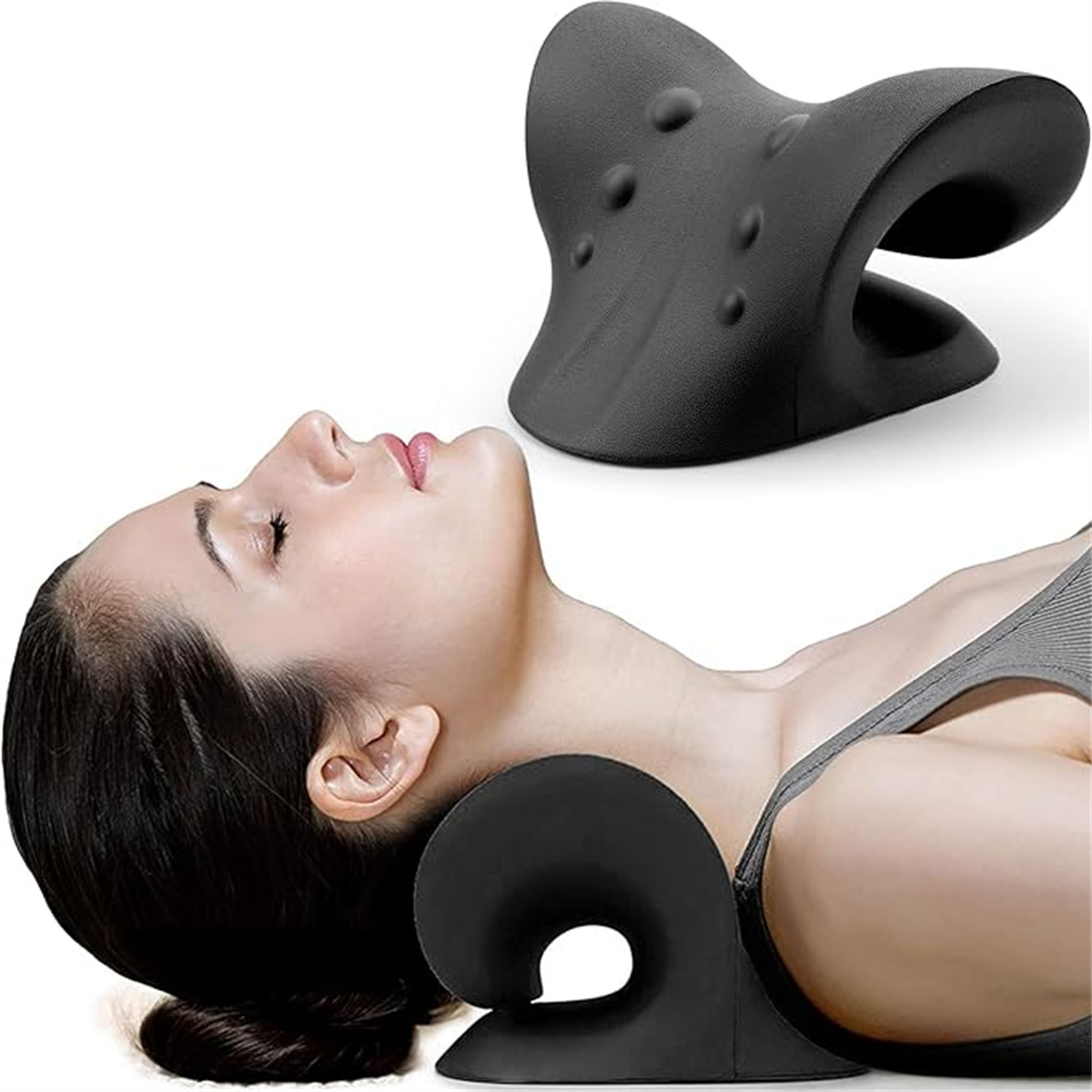 C-vormig kussen voor nek- en schouderontspanning, cervicale tractie-apparaat voor TMJ-pijnverlichting en cervicale wervelkolomuitlijning, chiropractie