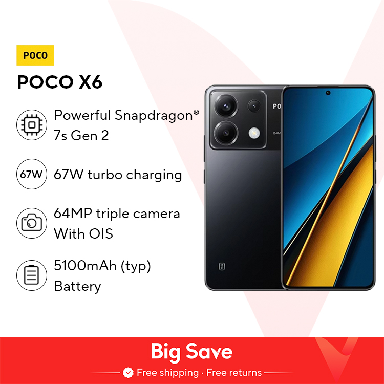 Global Version POCO X6 5G NFC Snapdragon 7S Gen 2 สมาร์ทโฟน 120HzกระแสเงินสดจอแสดงผลAMOLED 64MPกล้องOIS 67Wชาร์จ 5100MAh