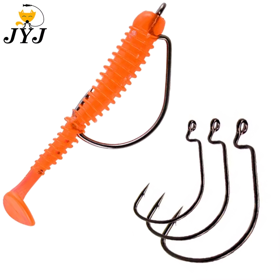 100pcs a lot offset fishing hook , #5/0 #1/0 #1,#8 all sizes of high carbon steel for soft worm EWG lure bait with big eyes