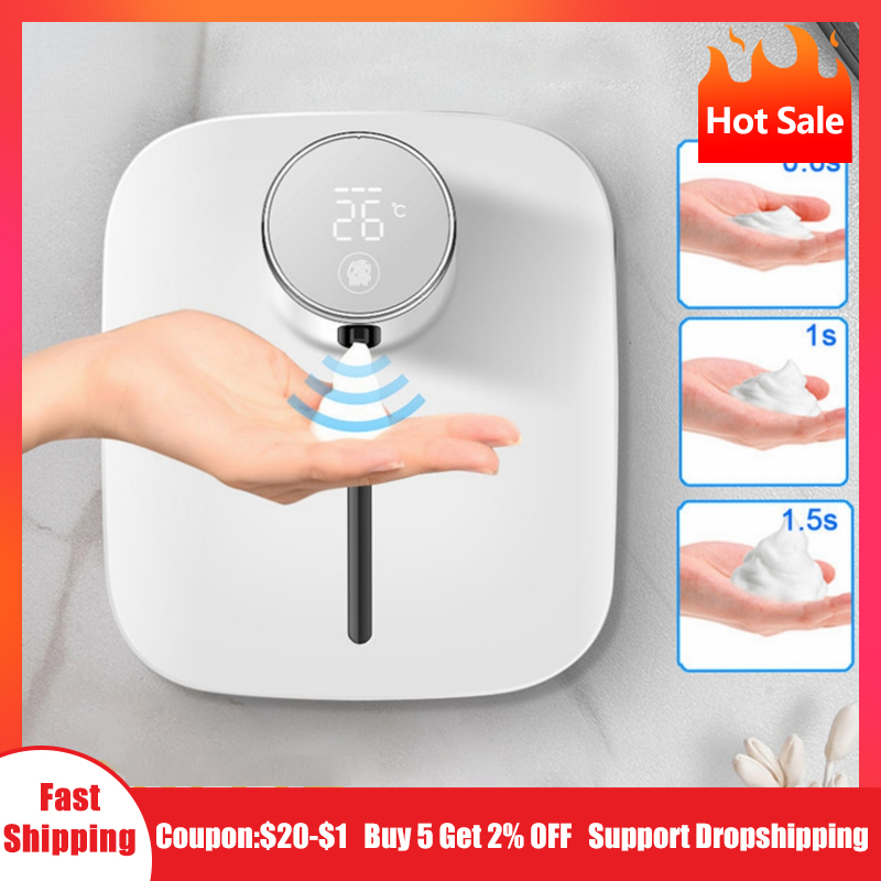 Dispensador de jabón caliente automático montado en la pared recargable pantalla de temperatura dispensadores de jabón de espuma líquida máquina desinfectante de manos