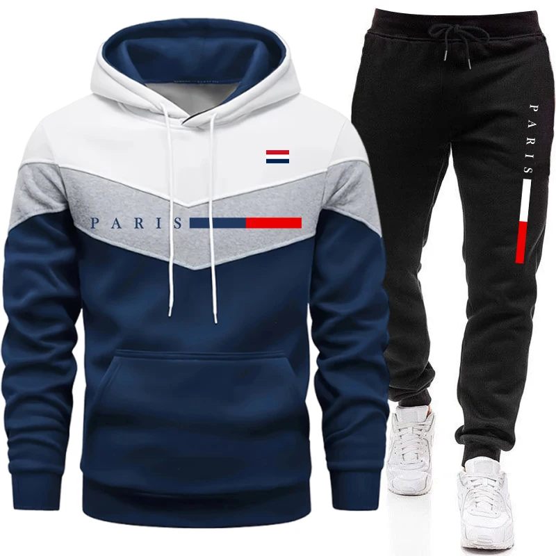 Completo Uomo 2026 Hot Sale: Felpa con Cappuccio e Pantaloni Jogger, Stile Urbano Casual, Abbigliamento Sportivo con Stampa Paris, Outfit Pullover