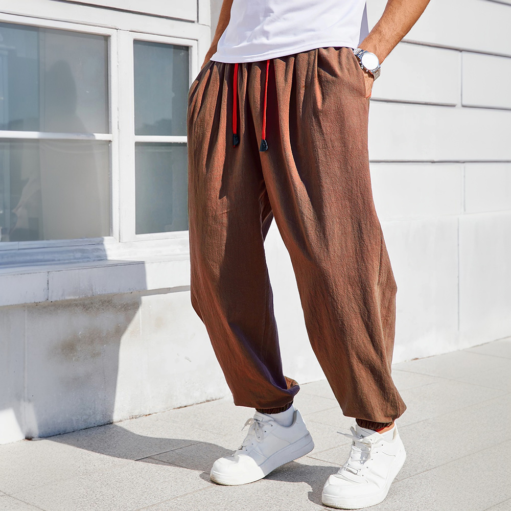 Pantaloni Harem da Uomo in Cotone e Lino, Casual, Trendy, Comodi, Traspiranti, Vestibilità Ampia, Tinta Unita, Pantaloni Lunghi da Uomo