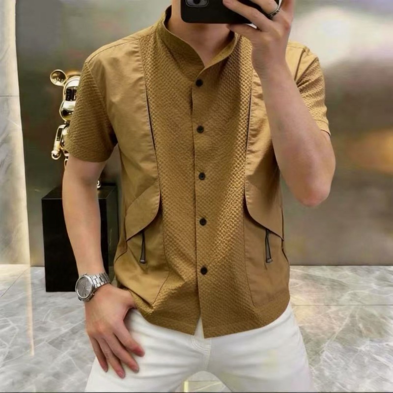 Camicie Estive da Uomo con Colletto Rialzato e Maniche Corte, Moda Casual Business, Streetwear, Abbigliamento Maschile 2026